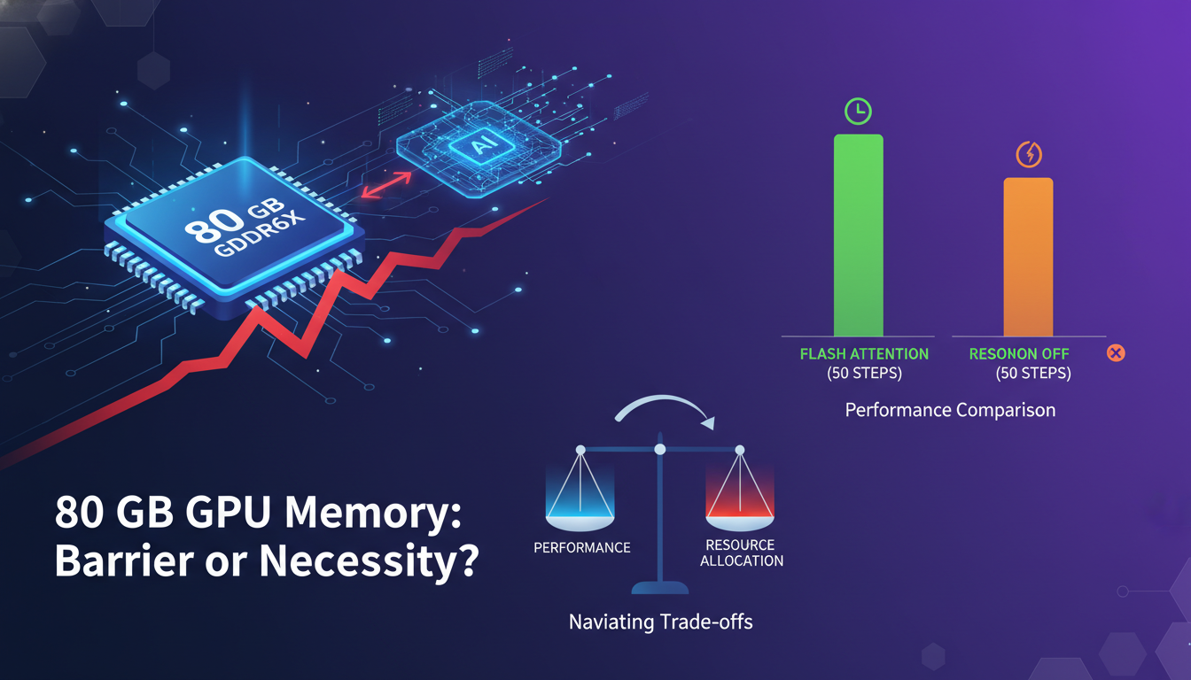 Modern illustration on technical requirements and performance metrics in AI, comparing Flash attention and GPU memory needs.