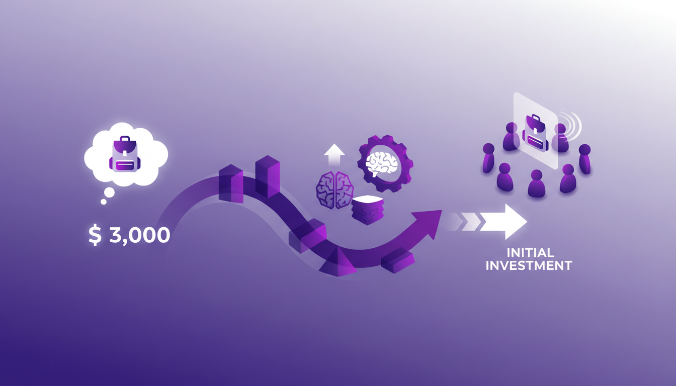 Modern illustration of idea to initial investment, highlighting the importance of capital in developing an innovative backpack.