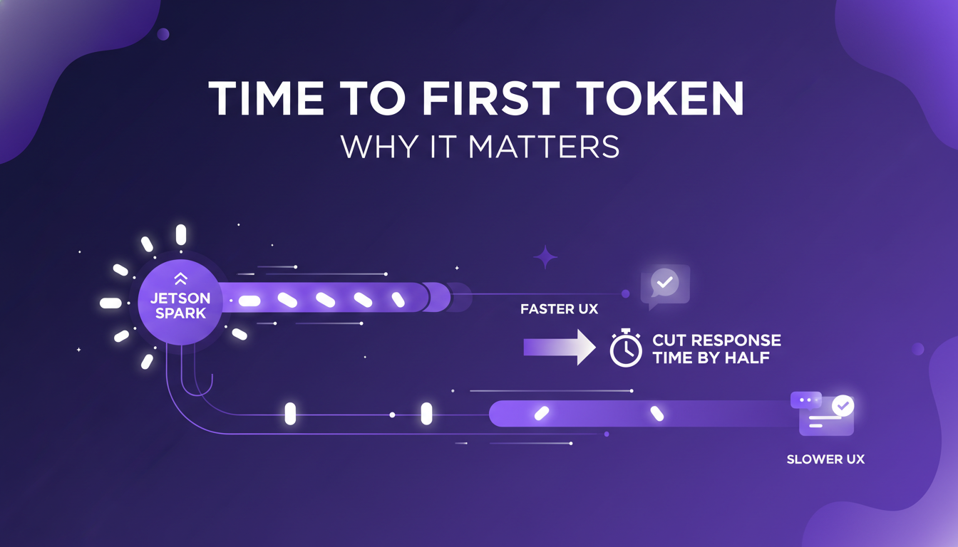 Modern illustration highlighting the importance of time to first token, featuring Jetson Spark and optimized user experience with AI technology.