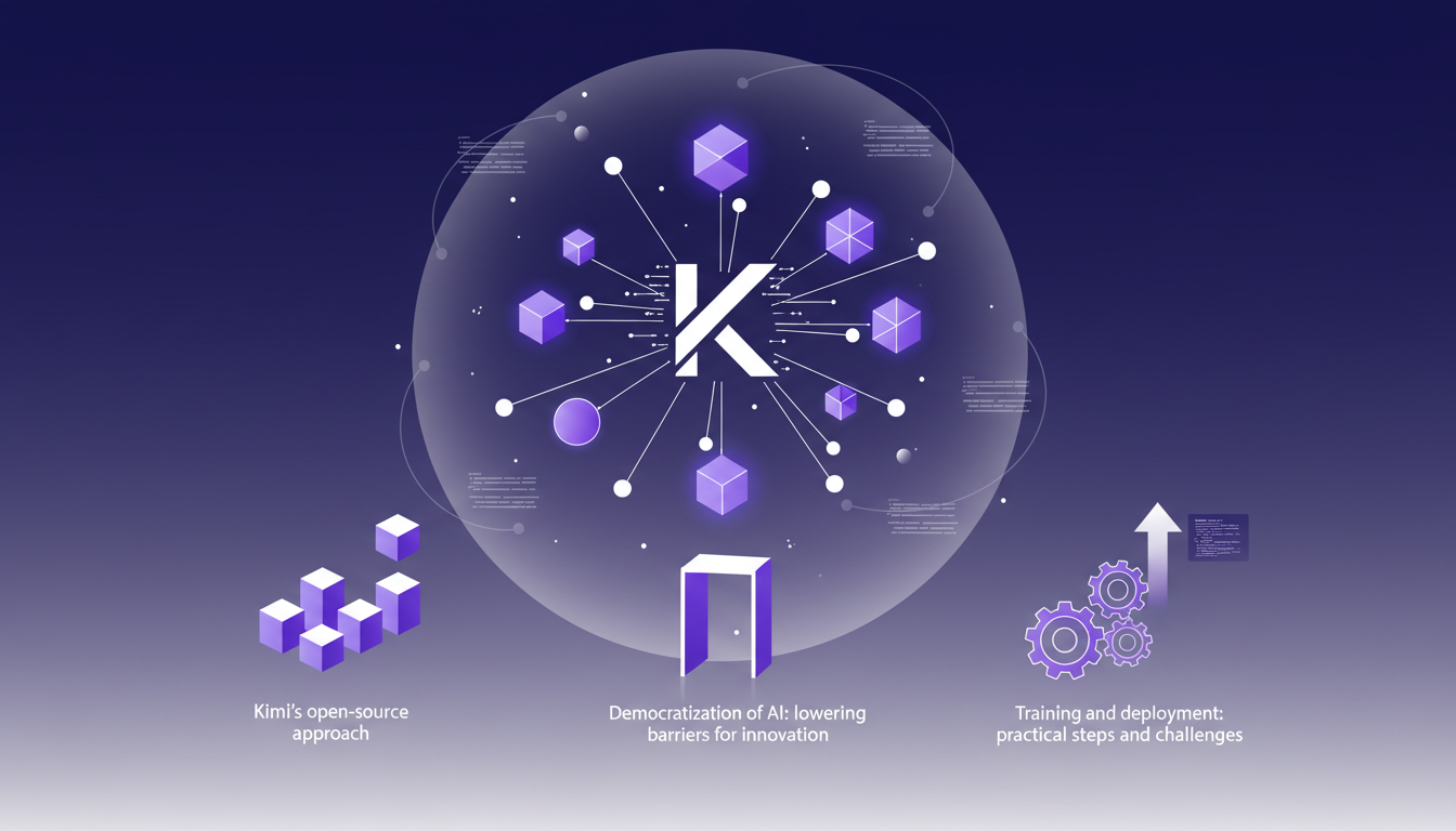 Modern illustration of open-source strategy and AI future, featuring geometric shapes and indigo-violet gradients, symbolizing innovation.