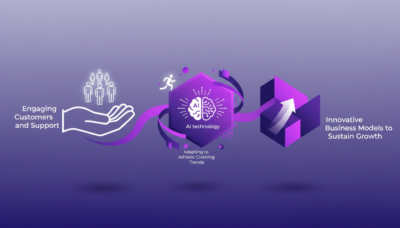 Modern illustration of customer engagement and business model innovation, featuring geometric shapes and indigo-violet gradients.