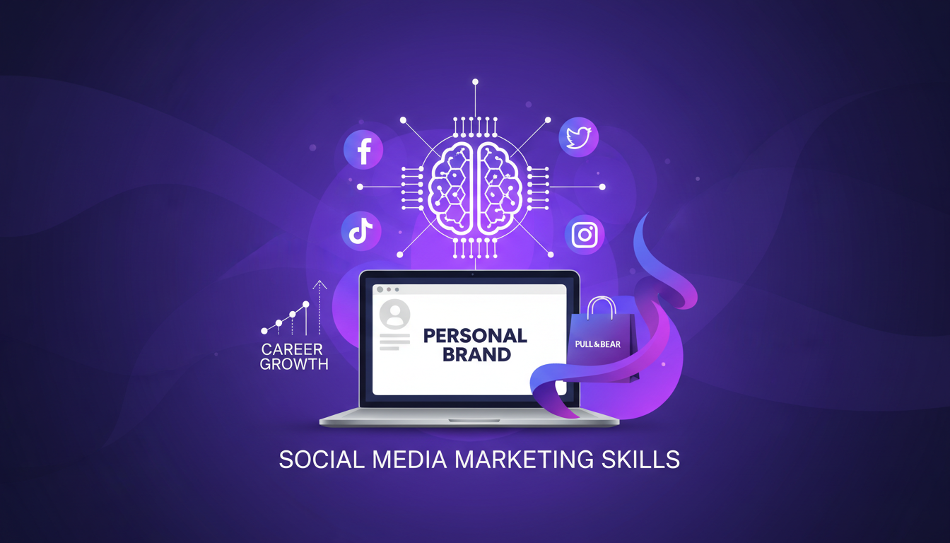 Illustration moderne de la croissance de carrière via les médias sociaux, mettant en avant Instagram et TikTok pour le personal branding.