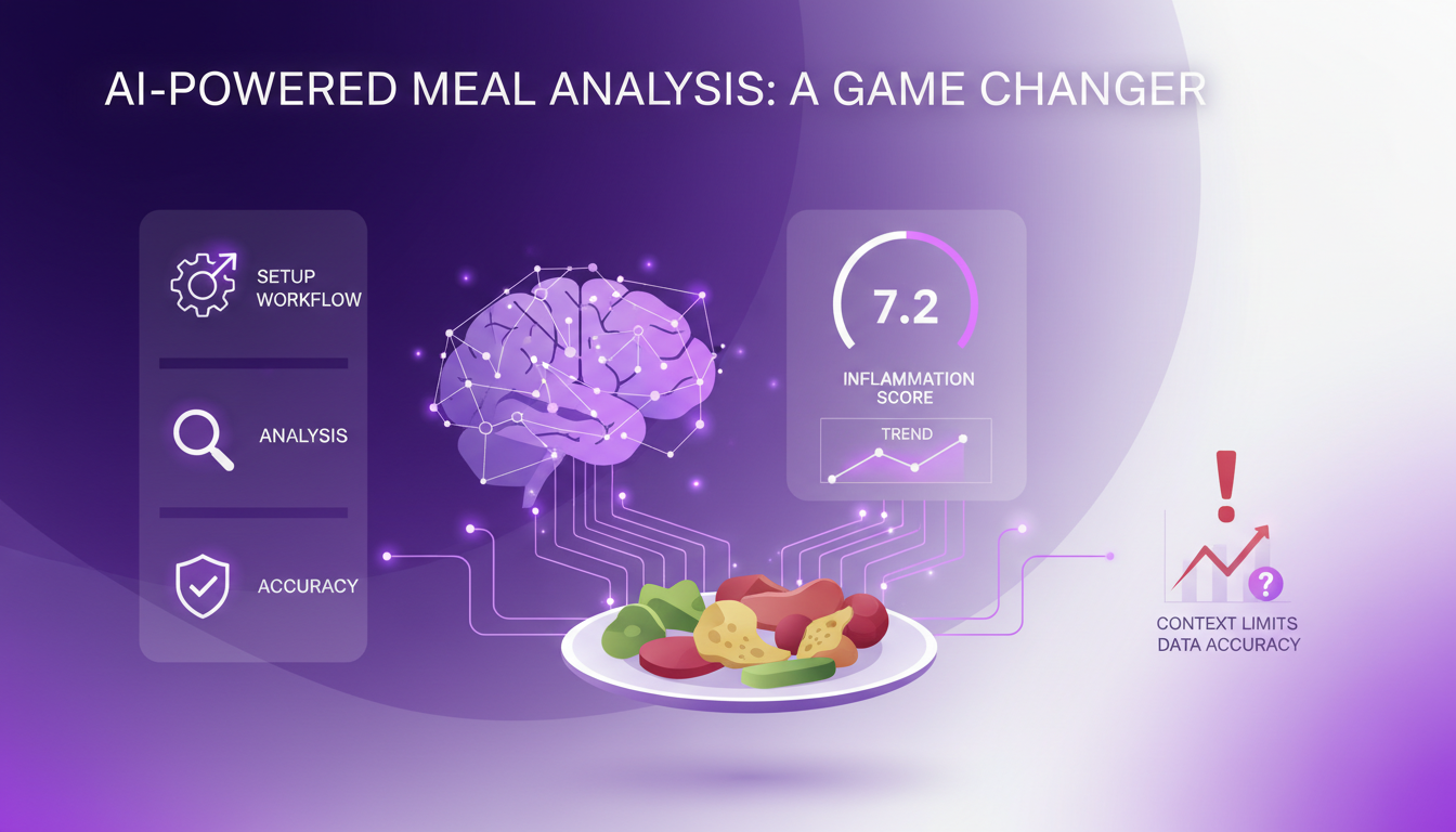 Illustration moderne de l'analyse des repas par IA, montrant des formes géométriques et des gradients, soulignant l'innovation technologique.