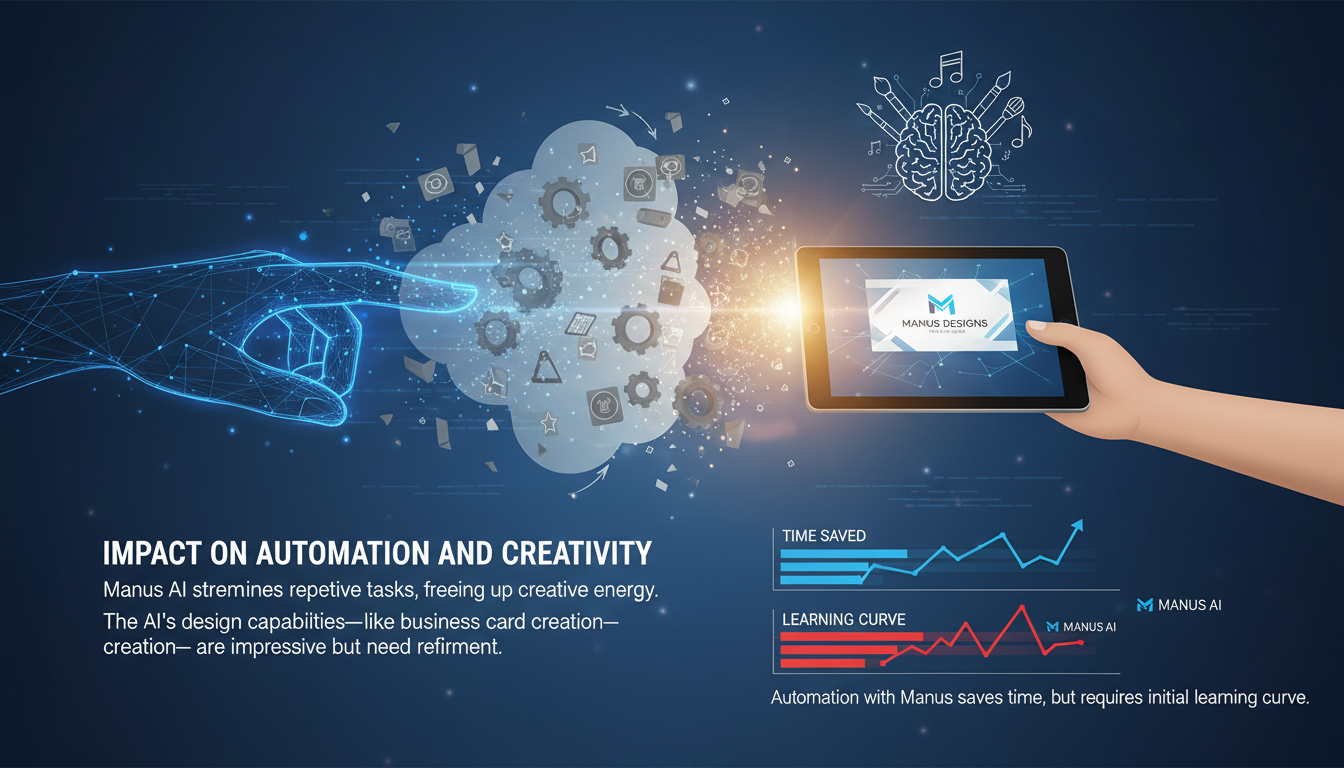 Modern illustration depicting automation's impact on creativity, featuring Manus AI streamlining repetitive tasks for creative freedom.