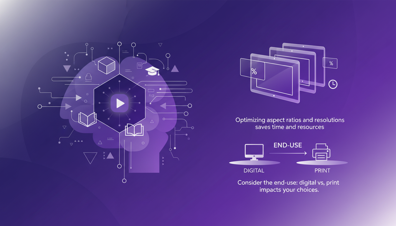 Illustration moderne et minimaliste sur l'efficacité et les applications pratiques, intégrant des formes géométriques et des dégradés violets.