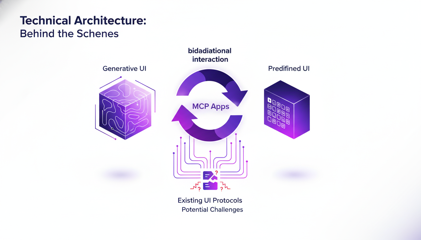 Illustration moderne de l'architecture technique avec formes géométriques, explorant l'interaction bidirectionnelle des applications MCP.