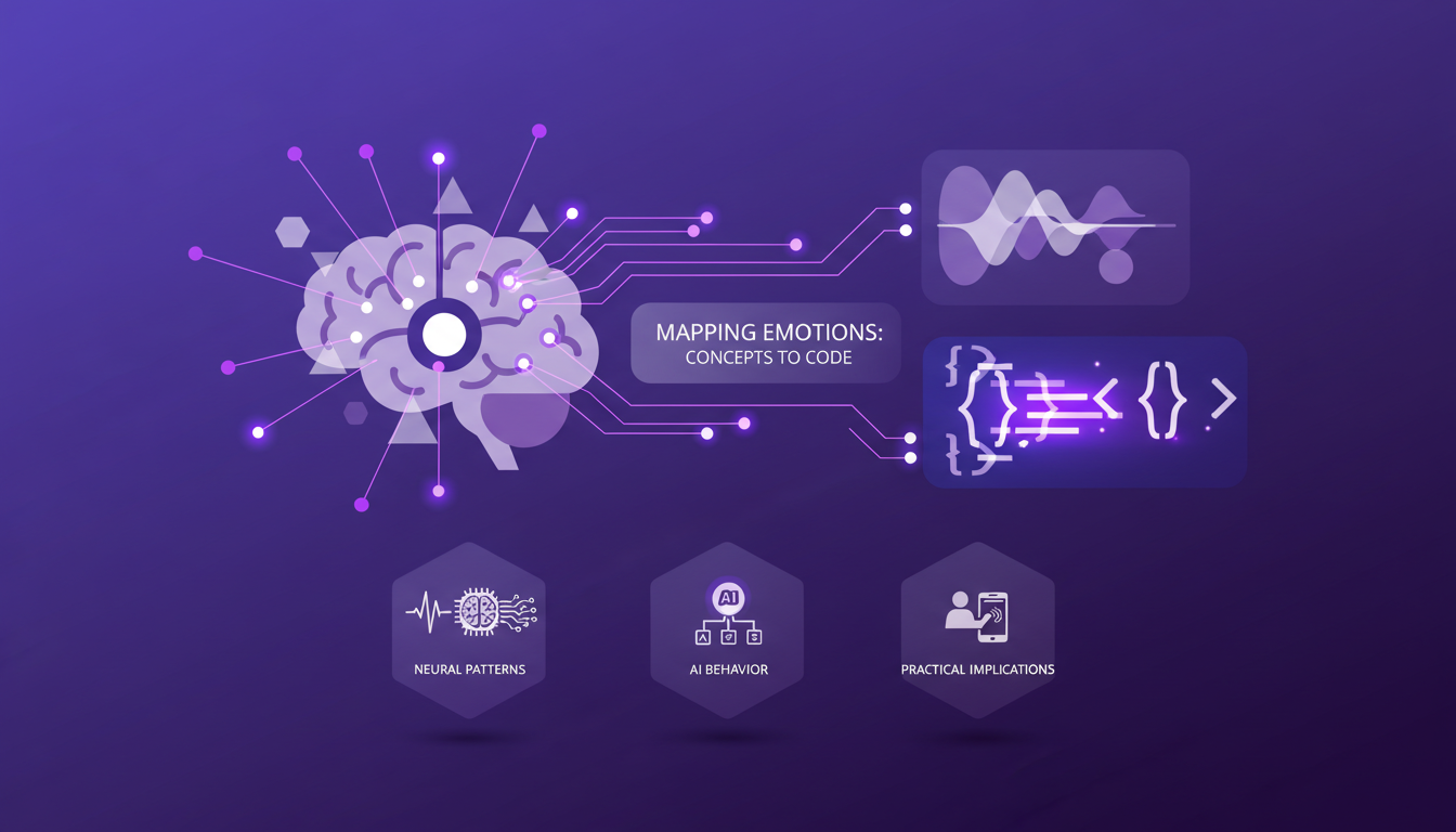 Modern illustration of emotion mapping, linking neural concepts to code. Impact on AI behavior, practical implications explored.