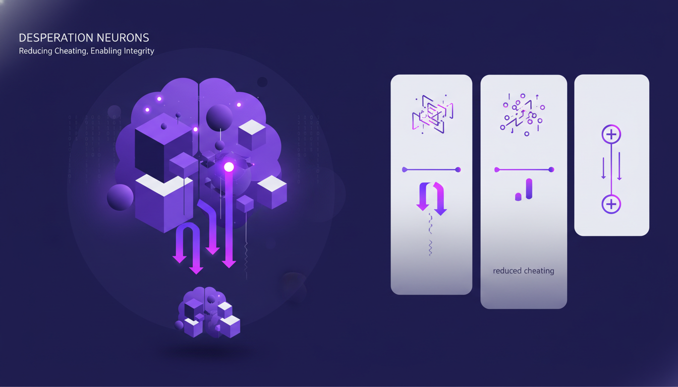 Modern illustration of desperation neurons in experimentation, highlighting their role and impact on reducing cheating, minimalist style.