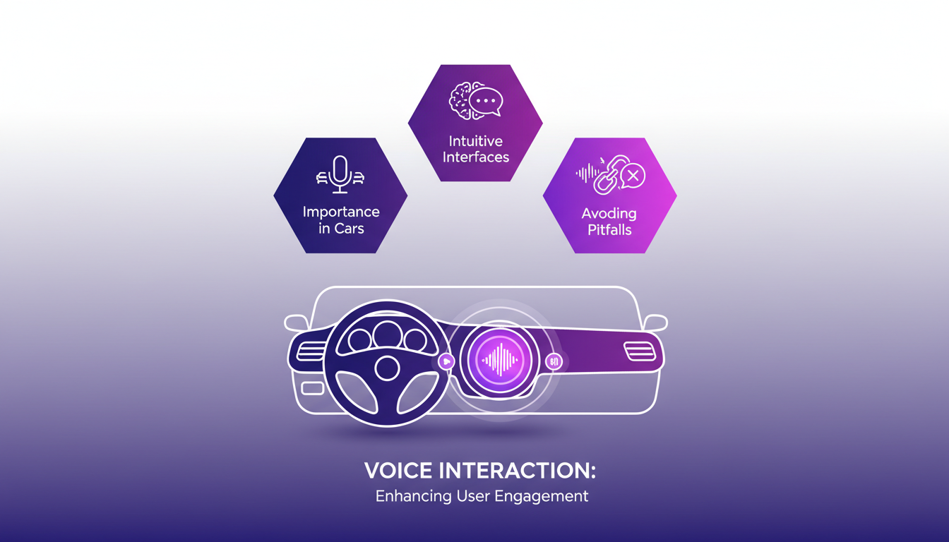 Illustration moderne de l'interaction vocale dans les voitures, montrant l'importance des interfaces intuitives et des technologies IA.