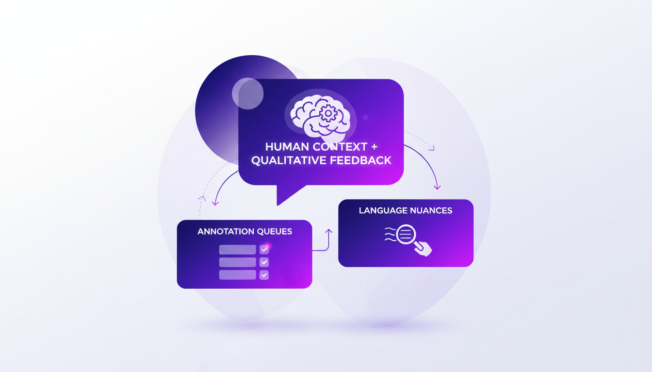 Modern illustration of LangSmith's Human Review Approach, highlighting the importance of qualitative feedback in AI technology.