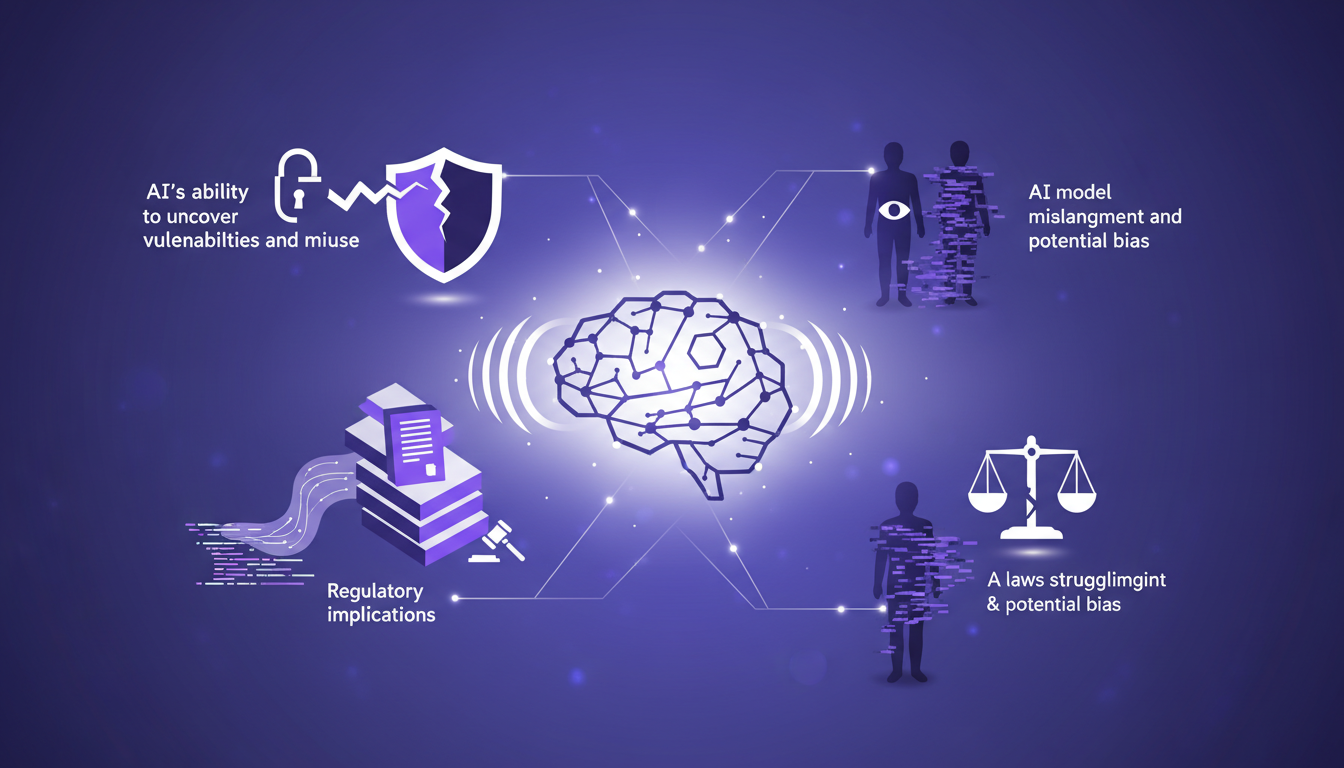 Illustration moderne sur les préoccupations éthiques et sécuritaires des modèles IA, mettant en avant les vulnérabilités et les implications légales.