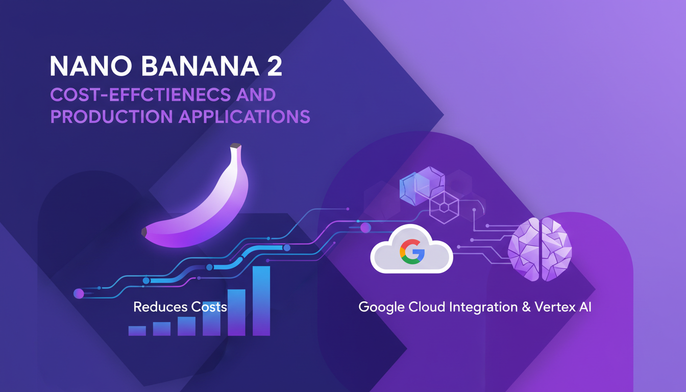 Illustration moderne montrant l'application de Nano Banana 2 pour réduire les coûts de production avec intégration Google Cloud et Vertex AI.