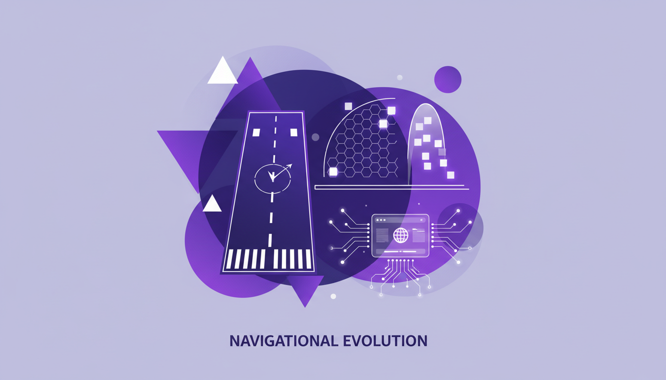 Illustration moderne de l'impact sur la navigation et la technologie avec des pistes d'aéroport ajustées et des systèmes technologiques mis à jour.