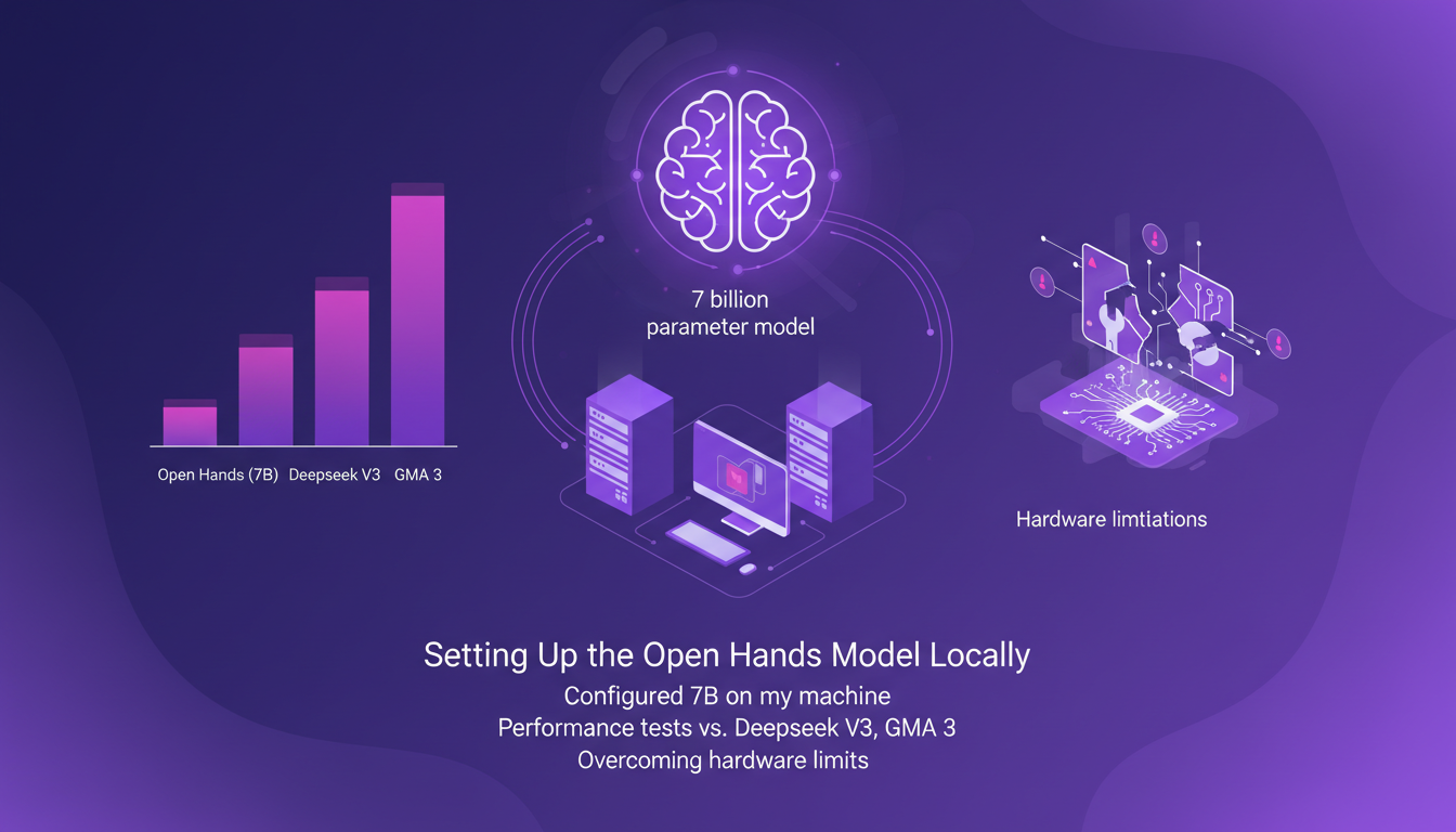 Modern illustration of setting up the Open Hands model locally, highlighting AI concepts with geometric shapes and gradient overlays.