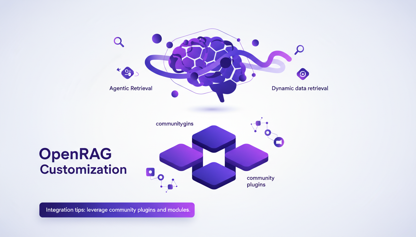 Illustration moderne de récupération agentique et personnalisation OpenRAG, mettant en valeur des formes géométriques et des dégradés subtils.