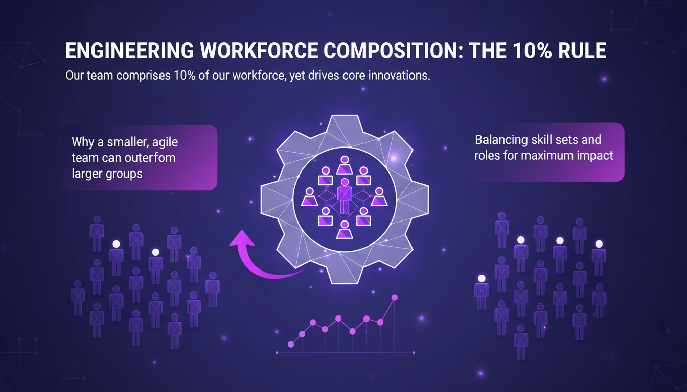 Modern illustration of engineering workforce composition with the 10% rule, highlighting the impact of an agile team.