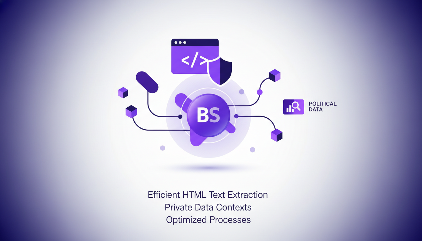 Modern illustration depicting Beautiful Soup use for HTML text extraction while ensuring private data protection.