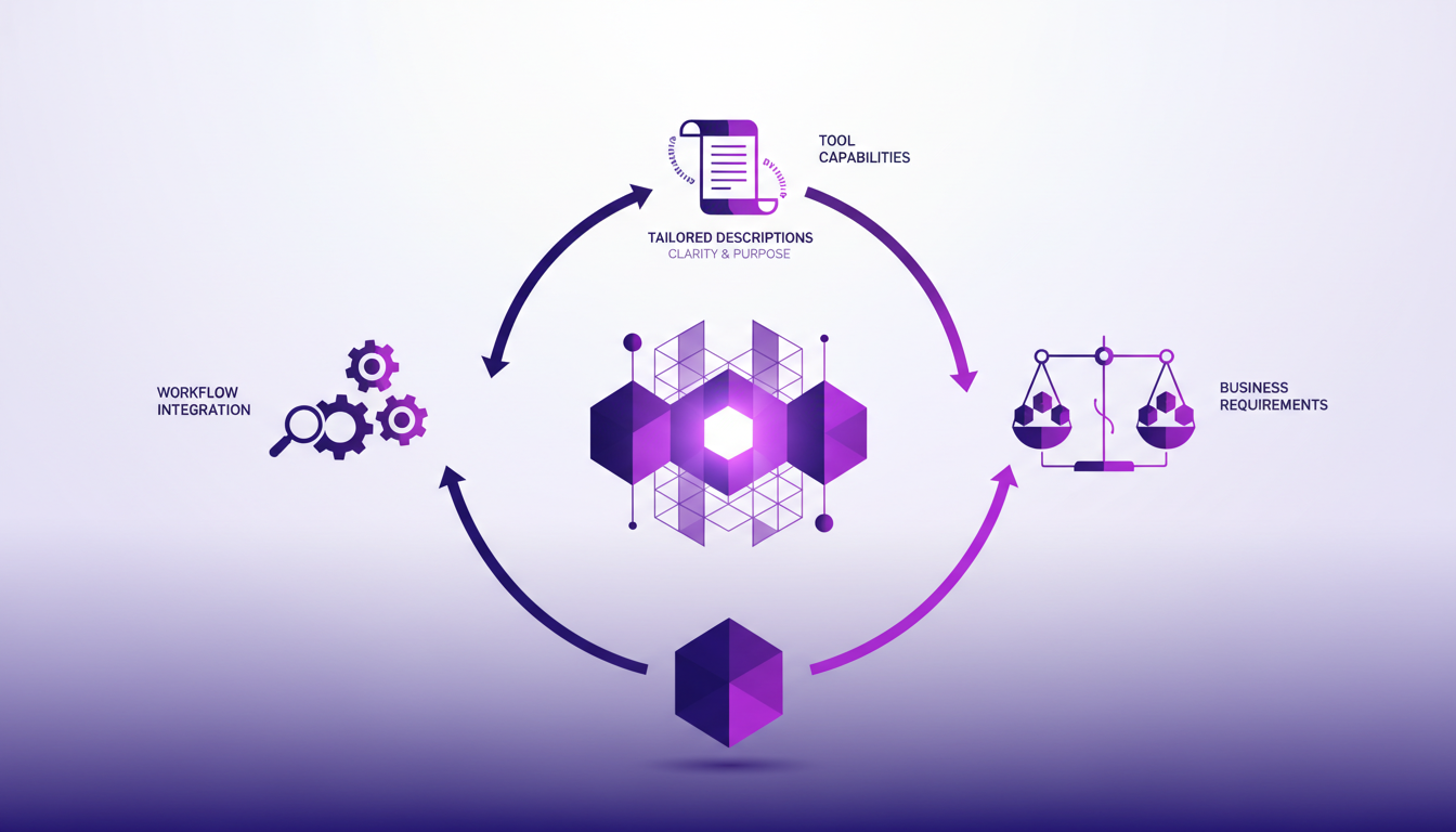 Illustration moderne de l'IA montrant des outils adaptés à des cas d'utilisation spécifiques, avec formes géométriques et dégradés subtils.