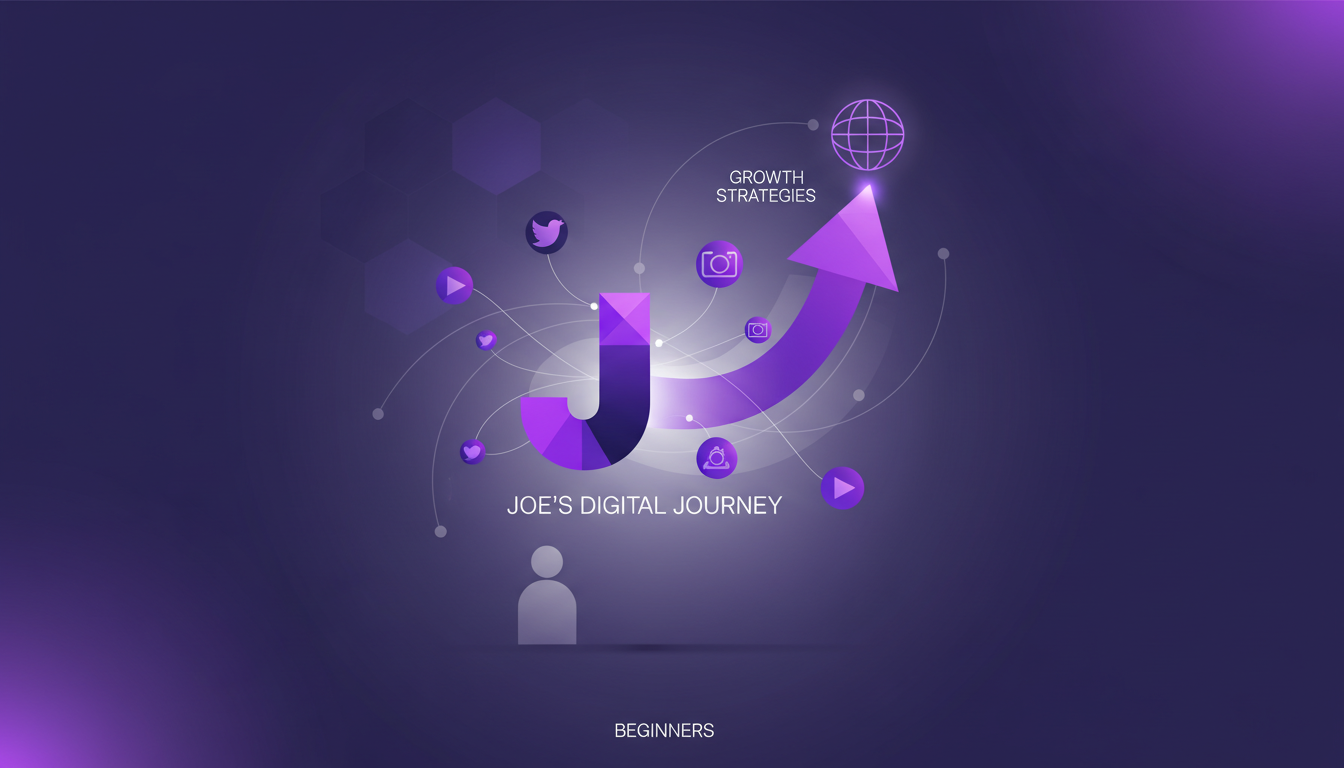 Modern minimalist illustration on leveraging social media to attract customers, featuring geometric shapes and violet gradients.