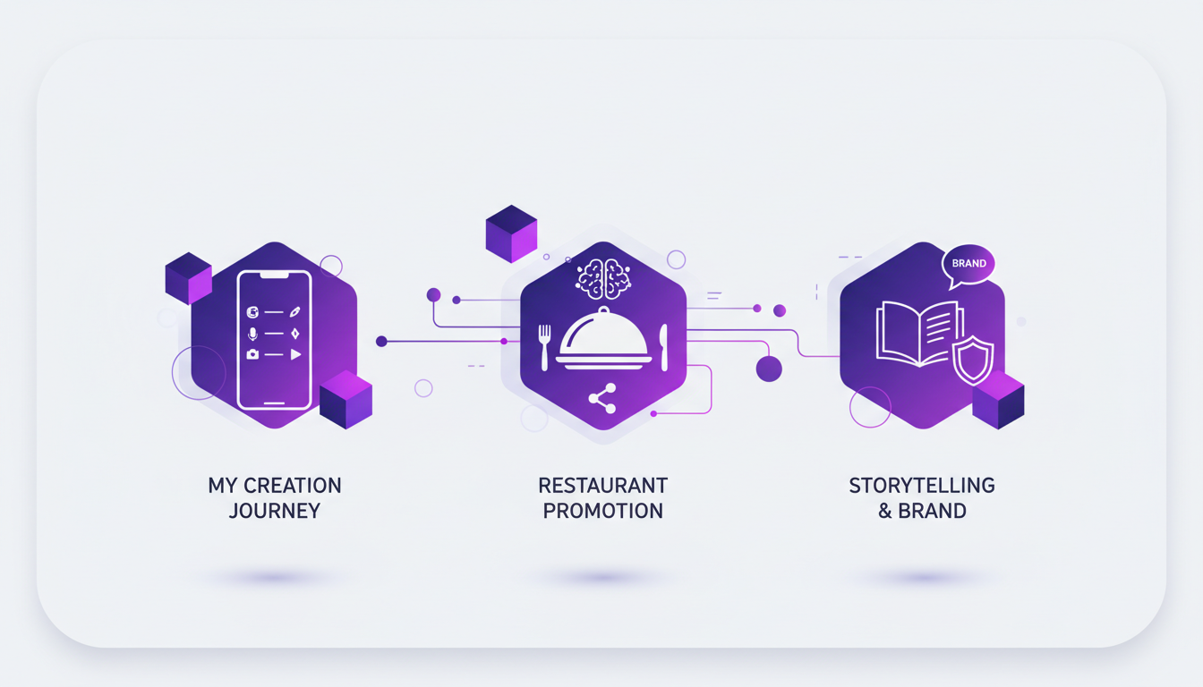 Illustration moderne sur l'intérêt pour la création de contenu sur les réseaux sociaux, avec formes géométriques et dégradés violets.