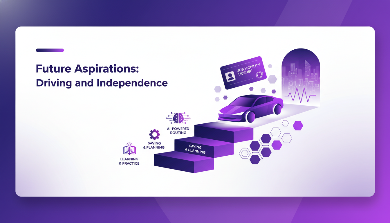 Modern illustration of future aspirations: driving license and independence, symbolizing job mobility and innovation.