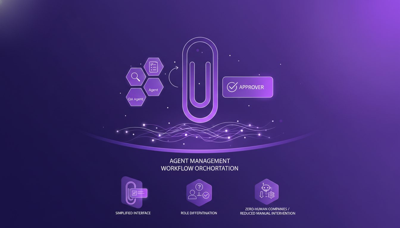 Modern illustration of agent management and workflow orchestration with intuitive interface, QA and approver roles, AI technology.