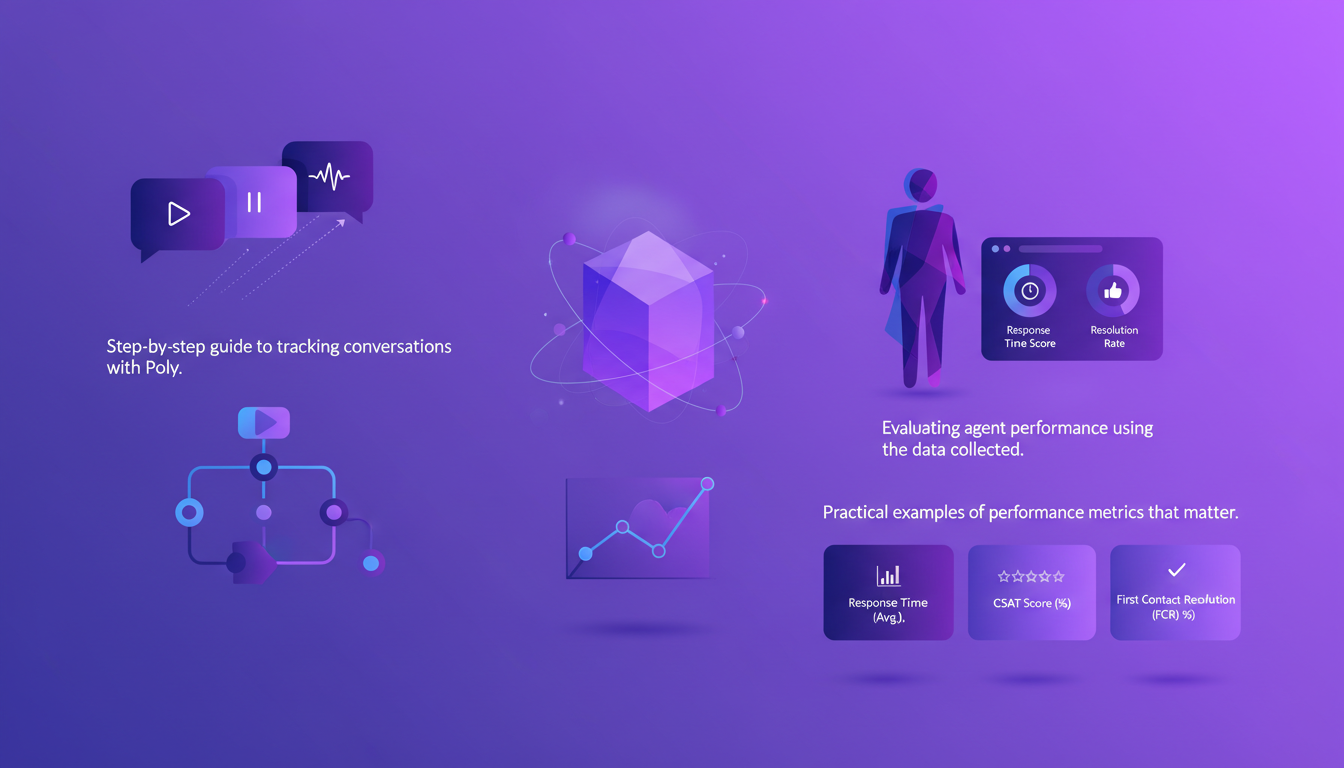 Modern illustration of tracking conversations and agent performance, featuring geometric shapes and indigo-violet gradients