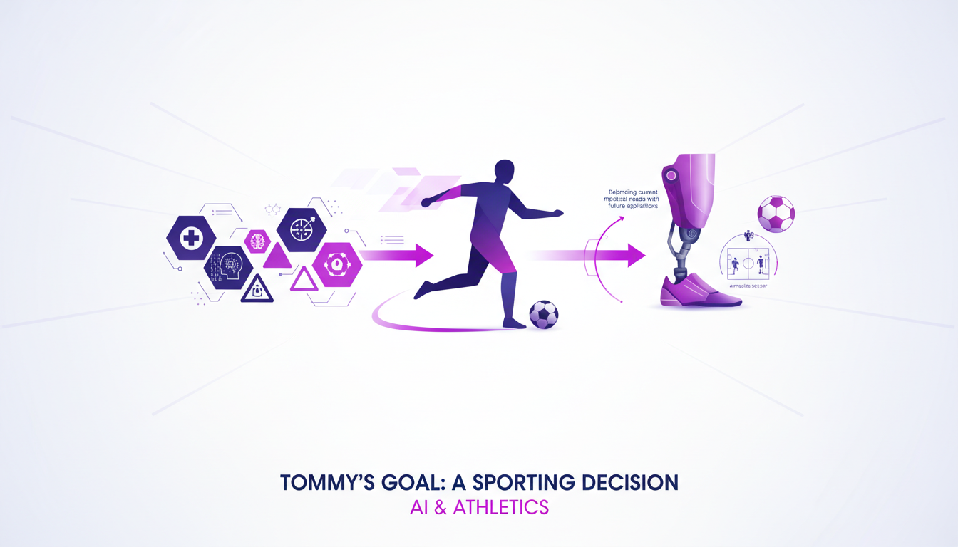 Illustration moderne de l'impact du football sur les décisions de Tommy, explorant le soccer pour amputés et l'équilibre médical.