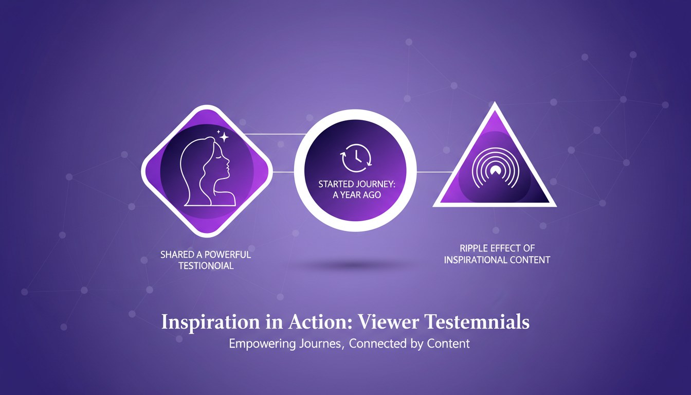 Modern minimalist illustration with geometric shapes and gradients, depicting an inspiring testimonial of a viewer following her dreams.