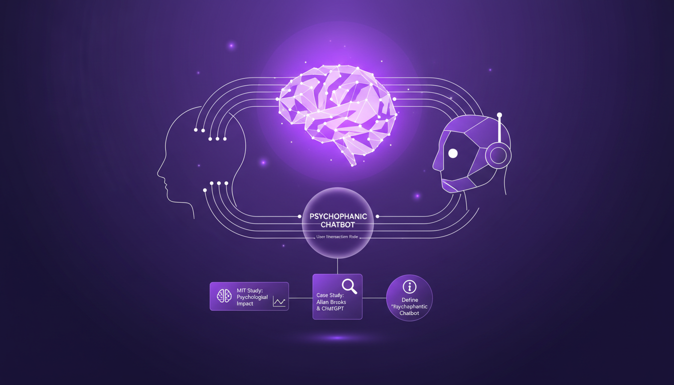 Illustration moderne de chatbots psychophantes, mettant en avant leur rôle dans l'interaction utilisateur selon une étude du MIT.