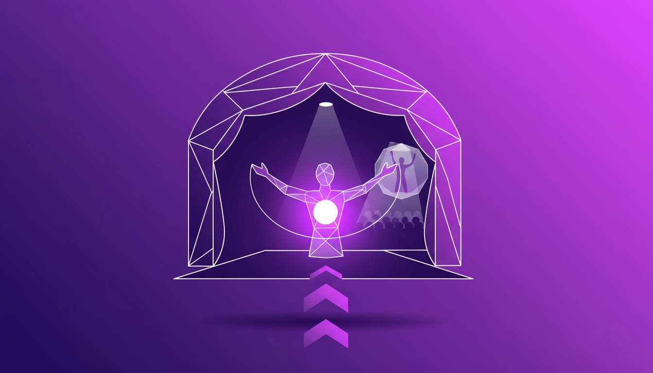 Modern minimalist illustration on defining the dream with indigo and violet hues, symbolizing passion for acting and AI technology.