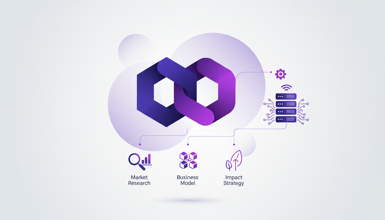 Modern illustration of a business aligned with personal mission featuring geometric shapes and indigo-violet colors.