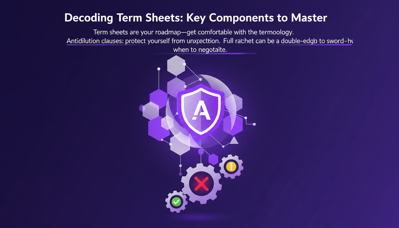 Modern illustration of key term sheet components with geometric shapes and gradients, highlighting antidilution clauses.