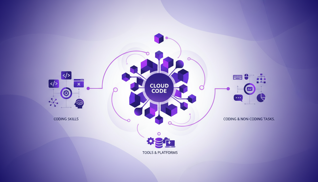 Modern illustration of the expanding Cloud Code ecosystem, seamless tool integration, supporting coding and non-coding tasks.