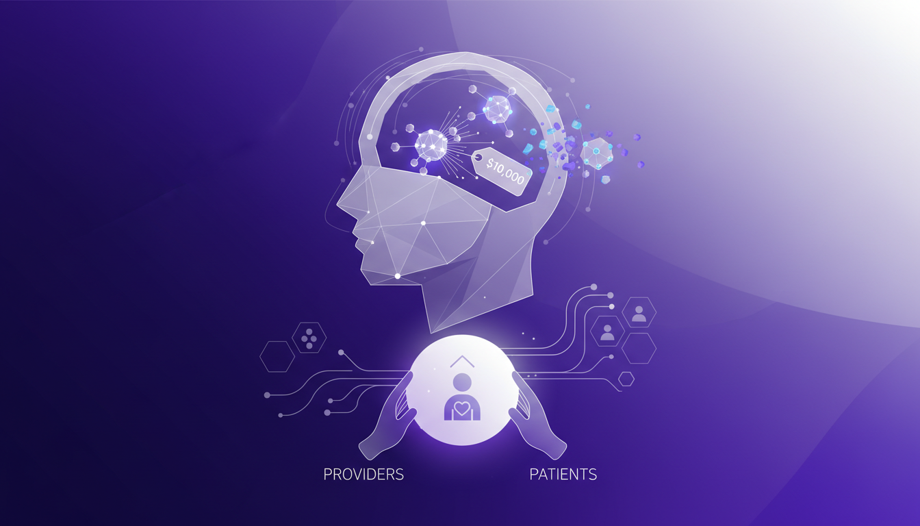 Illustration moderne sur l'évolution des soins de santé avec des nano dispositifs et un changement dirigé par les consommateurs.