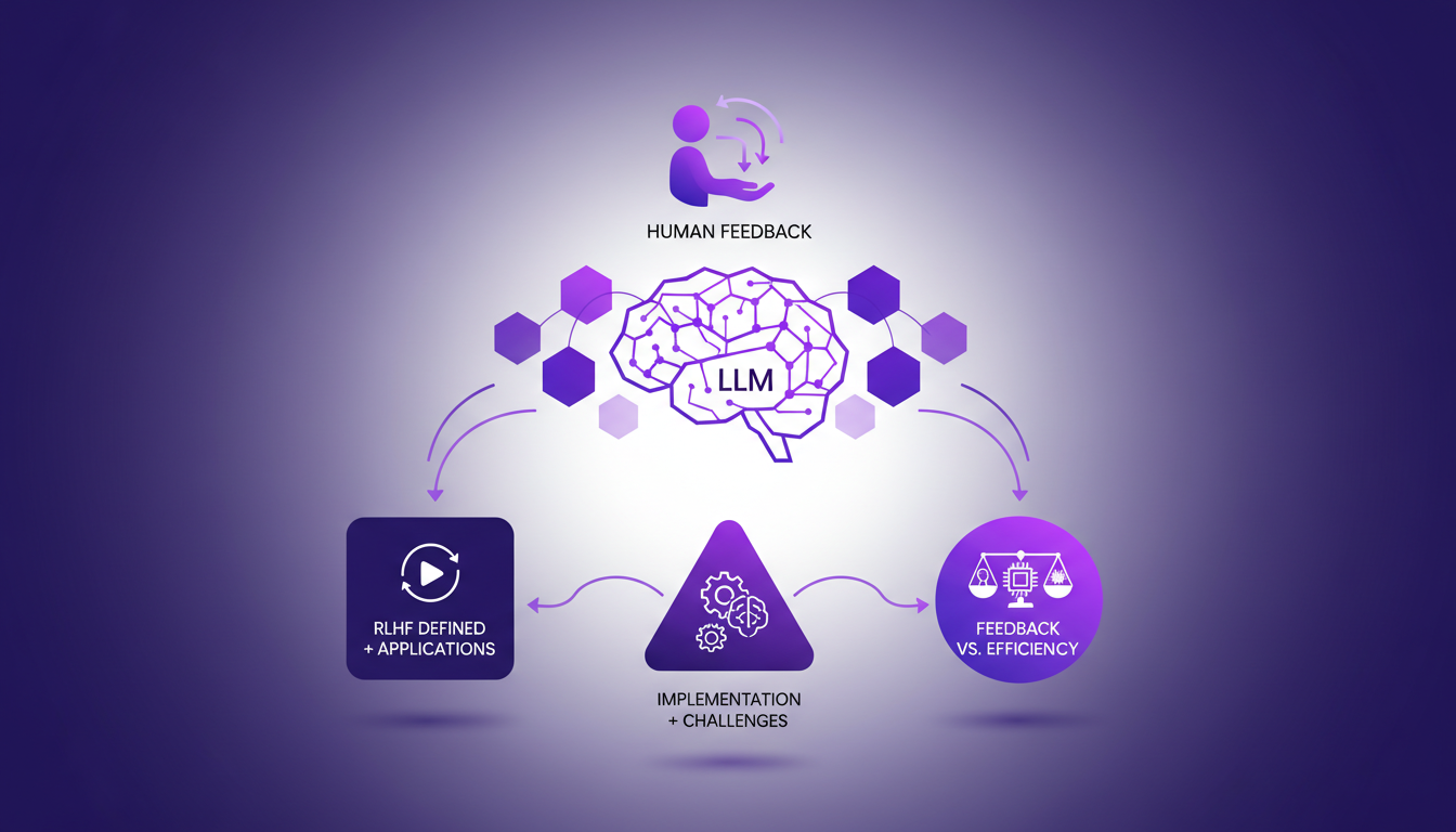 Modern illustration of reinforcement learning with human feedback, highlighting AI and computational efficiency.