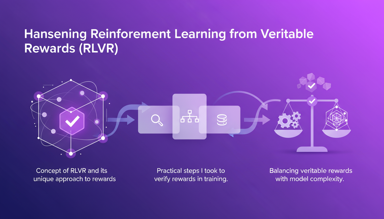 Modern illustration of reinforcement learning with verifiable rewards, featuring geometric shapes and gradients.