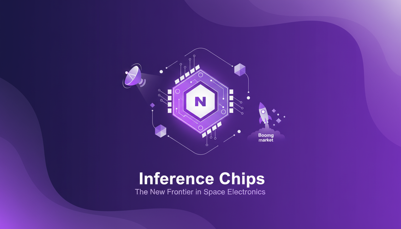 Modern illustration of inference chips for space electronics, highlighting Nvidia and AI processing in space conditions.
