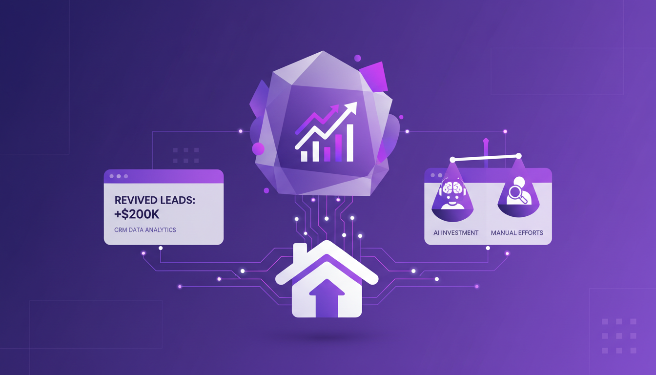Illustration moderne sur la rentabilité et l'automatisation dans l'immobilier, montrant l'impact de l'IA et du CRM sur les revenus.