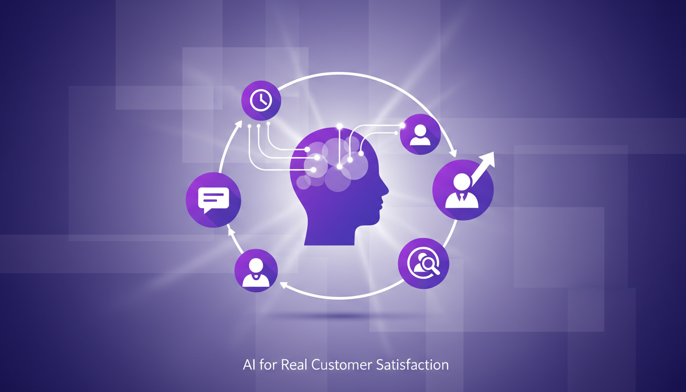 Modern illustration on enhancing customer experience with AI, featuring AI tools for personalized interactions and reduced response times.