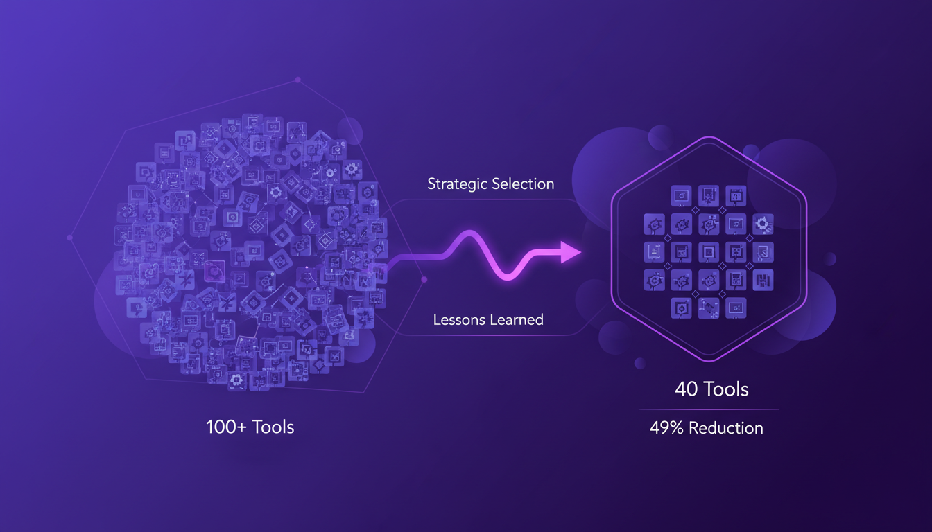 Modern illustration depicting tool selection optimization and load reduction with geometric shapes and gradient overlays.