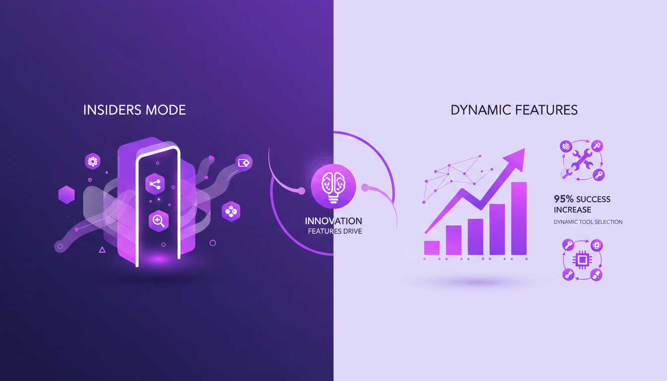 Modern illustration of Experimenting with Insiders Mode and Dynamic Features, featuring geometric shapes and gradient overlays.