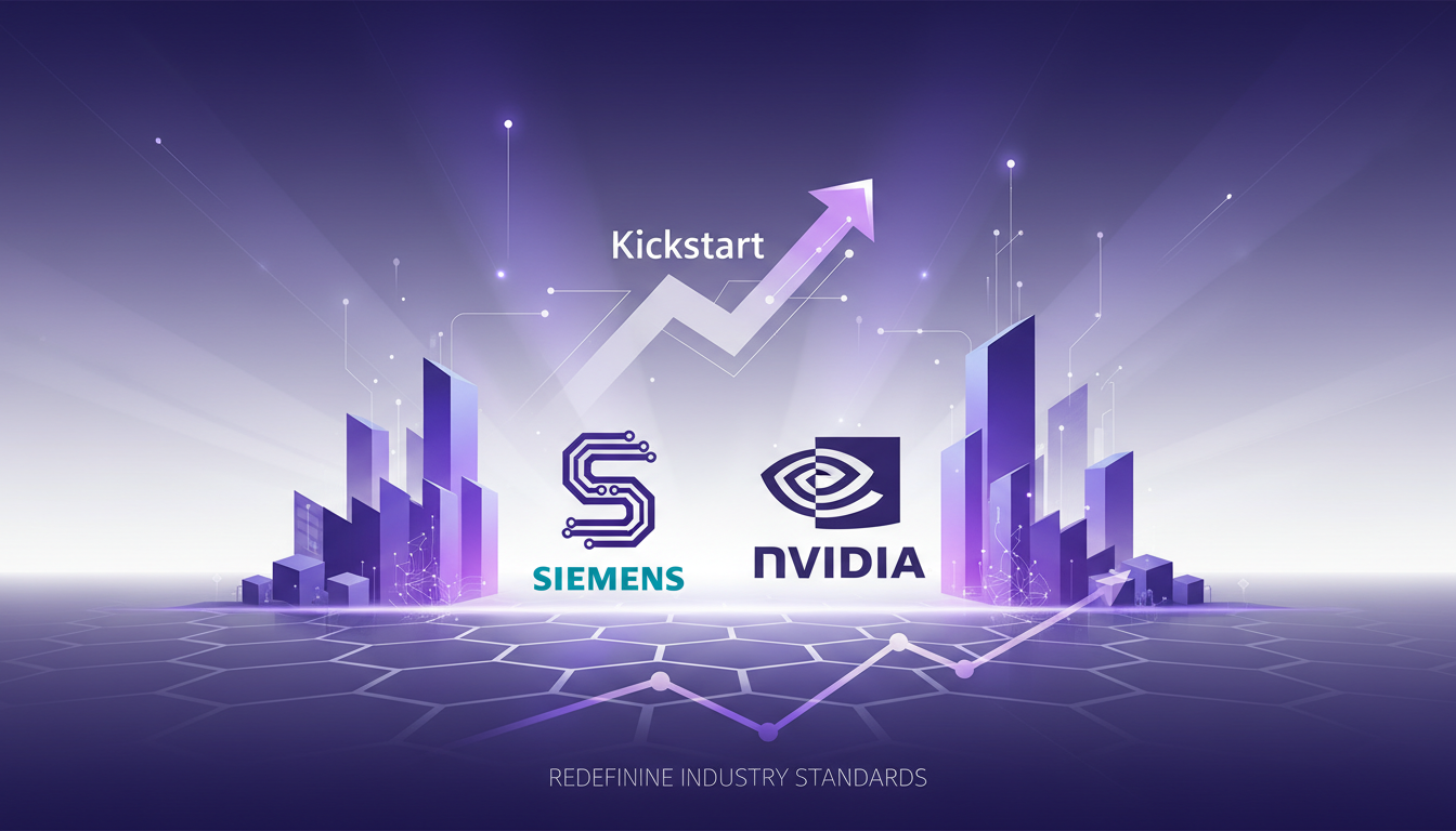 Modern illustration of industrial revolution with AI technology, Seammens and Nvidia collaboration, advanced tech integration.