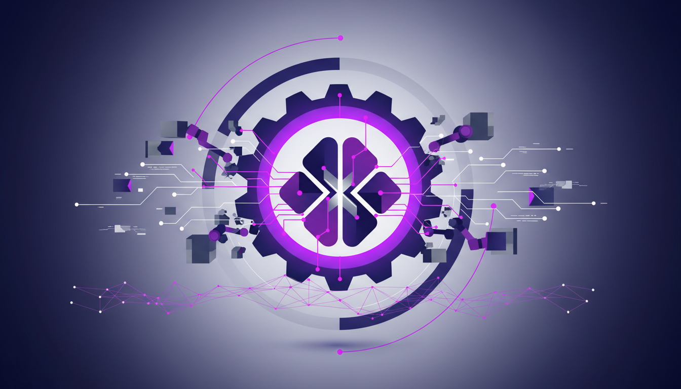 Modern minimalist illustration of technological innovation and industry reinvention with geometric shapes and indigo gradients.