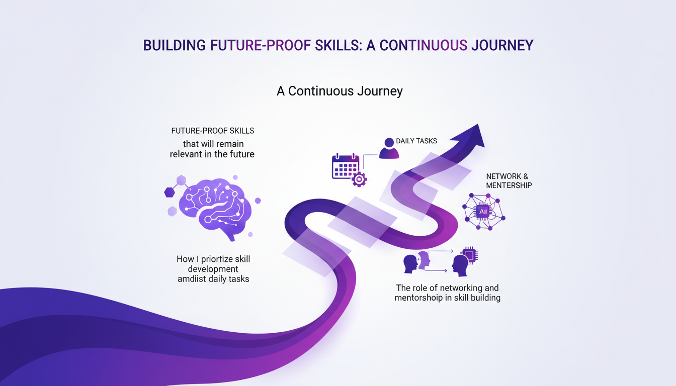 Illustration moderne sur le développement des compétences futures avec des formes géométriques et des dégradés en indigo et violet.