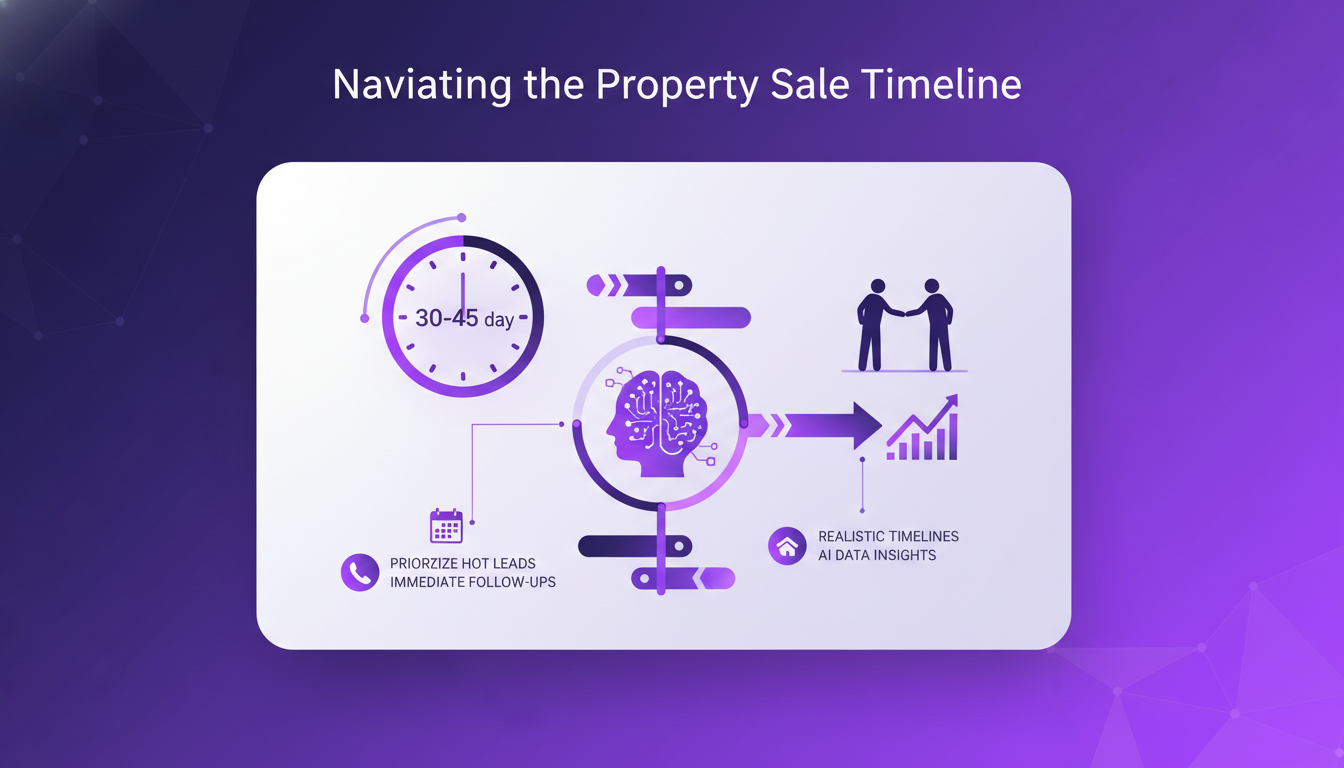 Illustration moderne de la vente immobilière avec IA, formes géométriques et dégradés, représentant la gestion du temps et des leads.