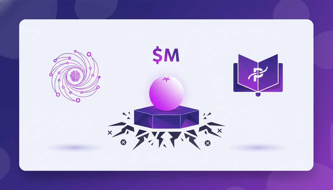 Modern illustration of a million-dollar pitch, highlighting a bold idea to sell an orange for $1 million, with geometric shapes and gradients.