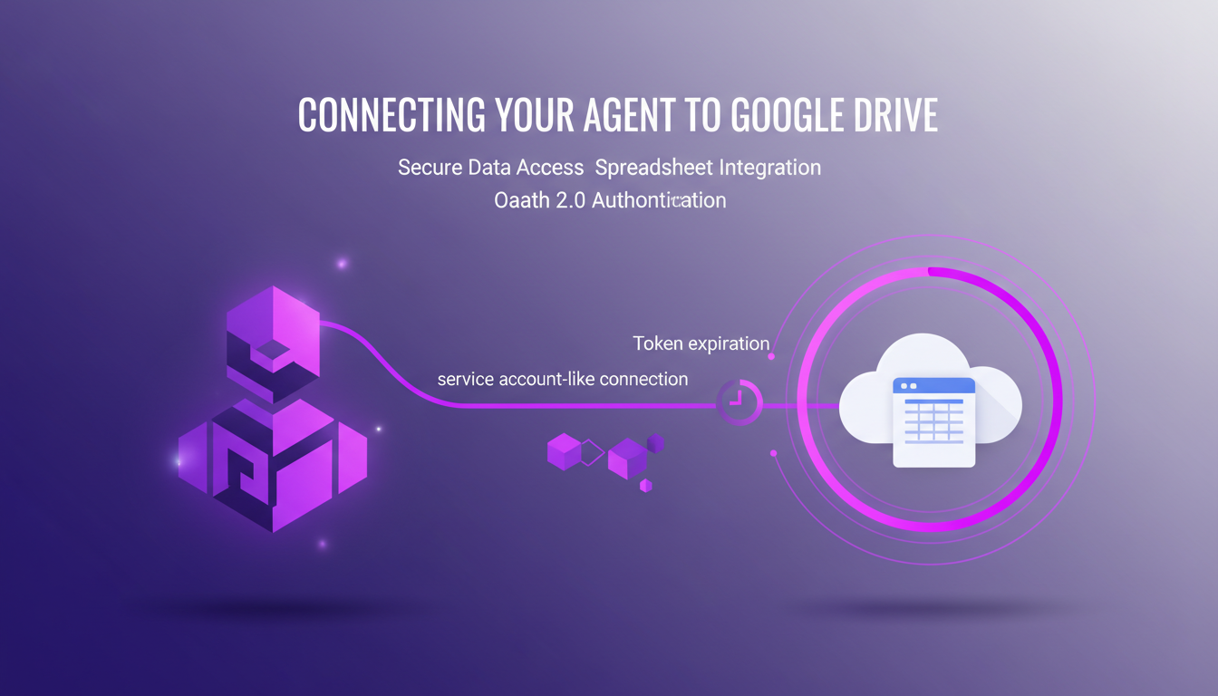 Modern illustration of connecting an agent to Google Drive, integrating OAuth 2.0 for secure data access, minimalist style.