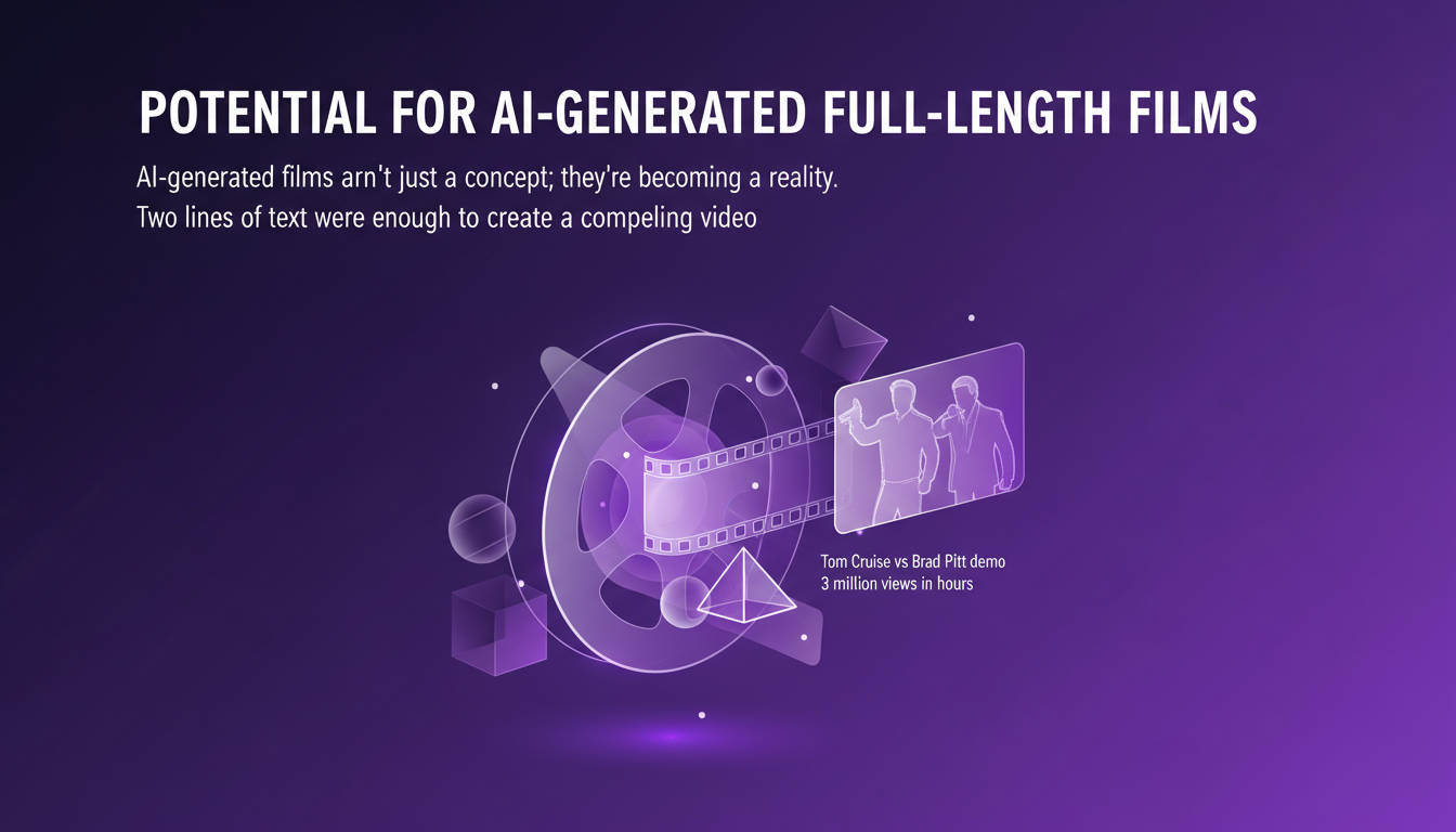 Illustration moderne de films générés par IA, avec formes géométriques et dégradés, symbolisant l'innovation dans le cinéma numérique.