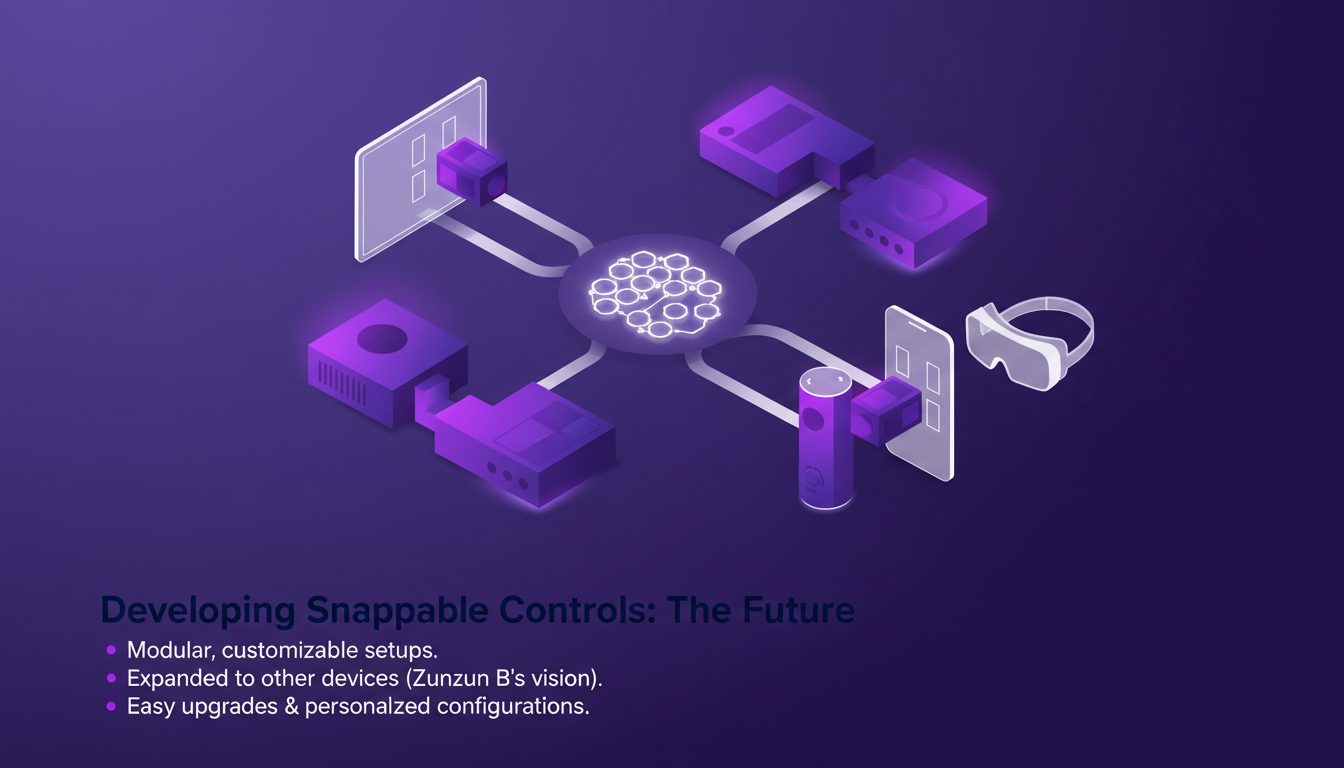 Illustration moderne de contrôles s'emboîtant, symbolisant l'avenir des configurations modulaires et personnalisables avec technologie AI.